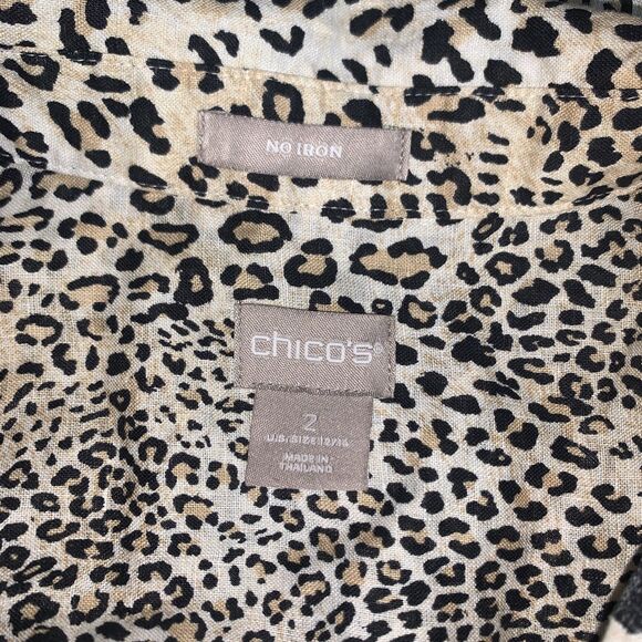 Chico's Blouse Shirt Women's Sz 2 100% Linen Animal Print Sleeveless Tunic - Picture 8 of 9
